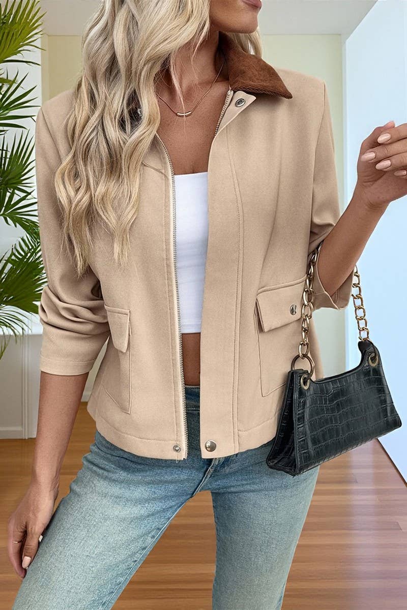 CWOCO00173_SOLID COLORBLOCK ZIP-UP COLLARED JACKET