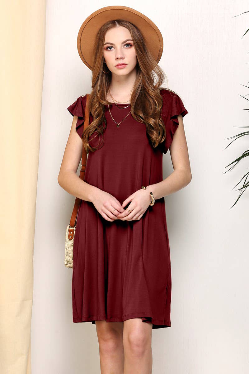 CWDSD10369_RUFFLE DETAILED PRINCESS SEAM DRESS