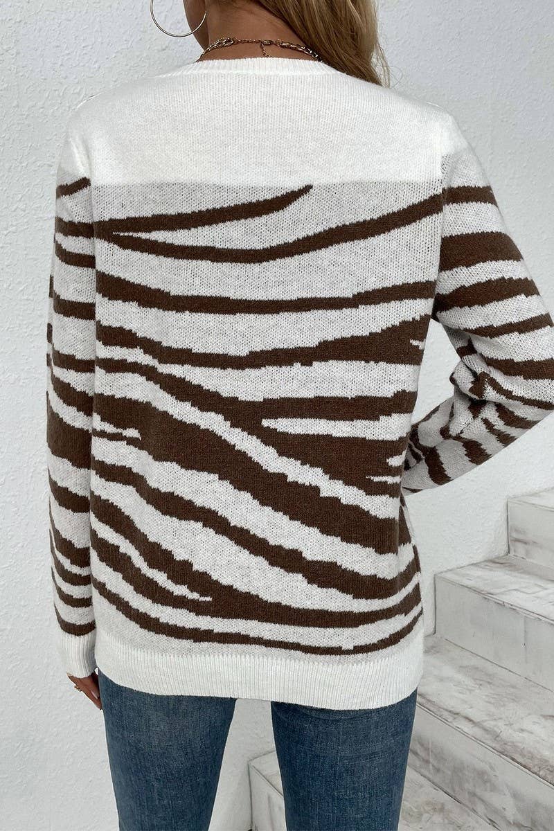 CWOSWL6941_COLORBLOCK ZEBRA PRINT CREW NECK KNIT TOP