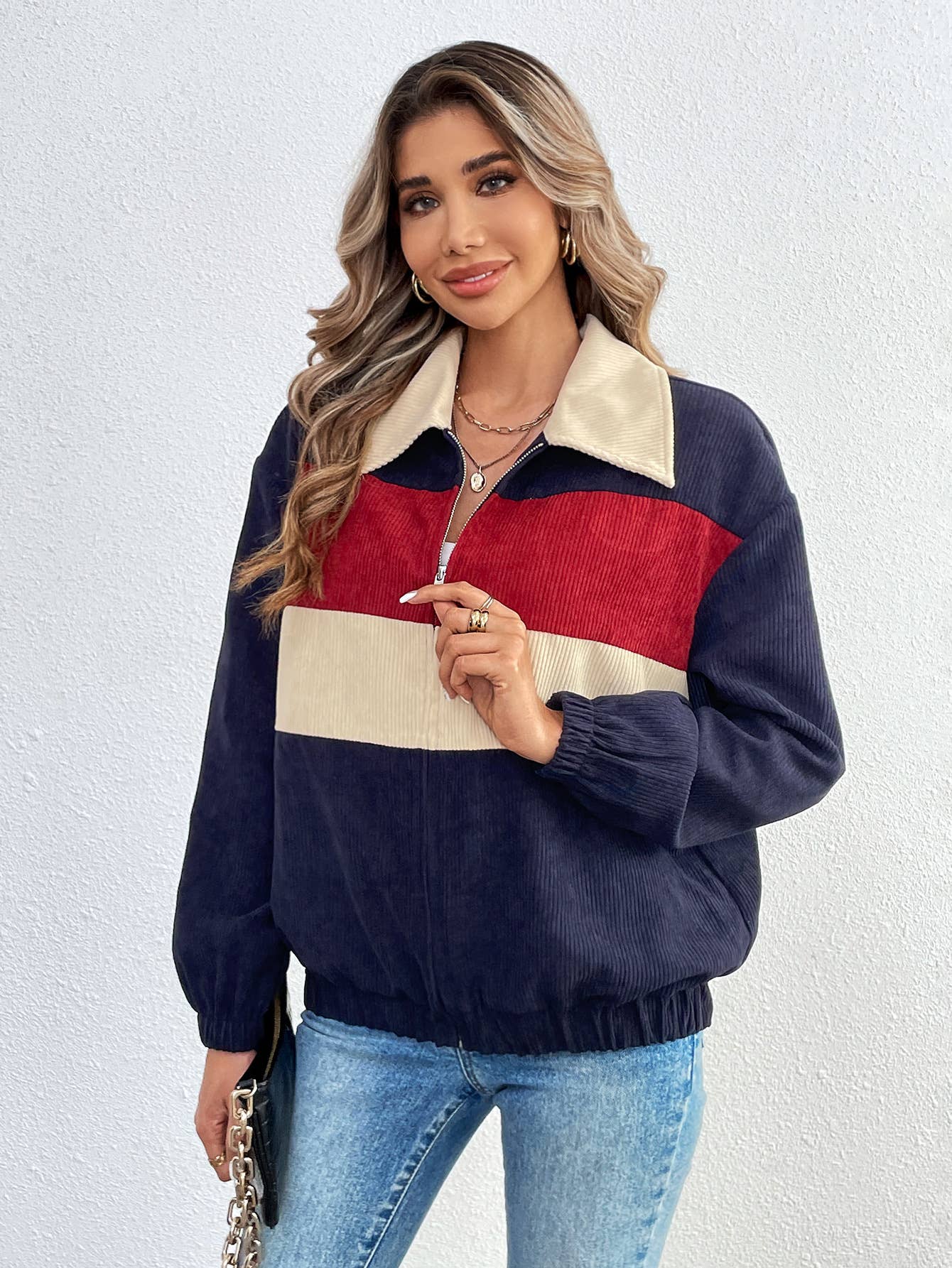 COLOR CONTRAST PATCHWORK CASUAL LONG-SLEEVED COAT