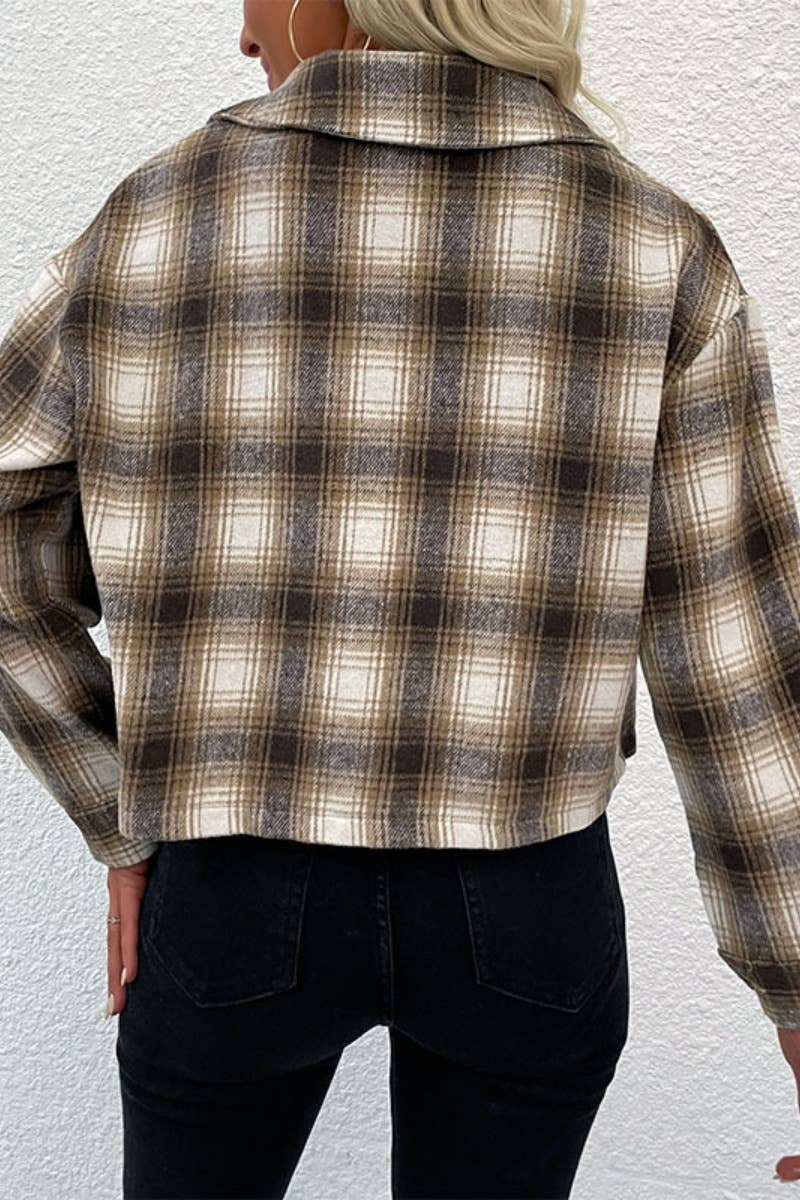 CWOCO1008_VINTAGE PLAID LONG-SLEEVED WOOLEN JACKET SHORT