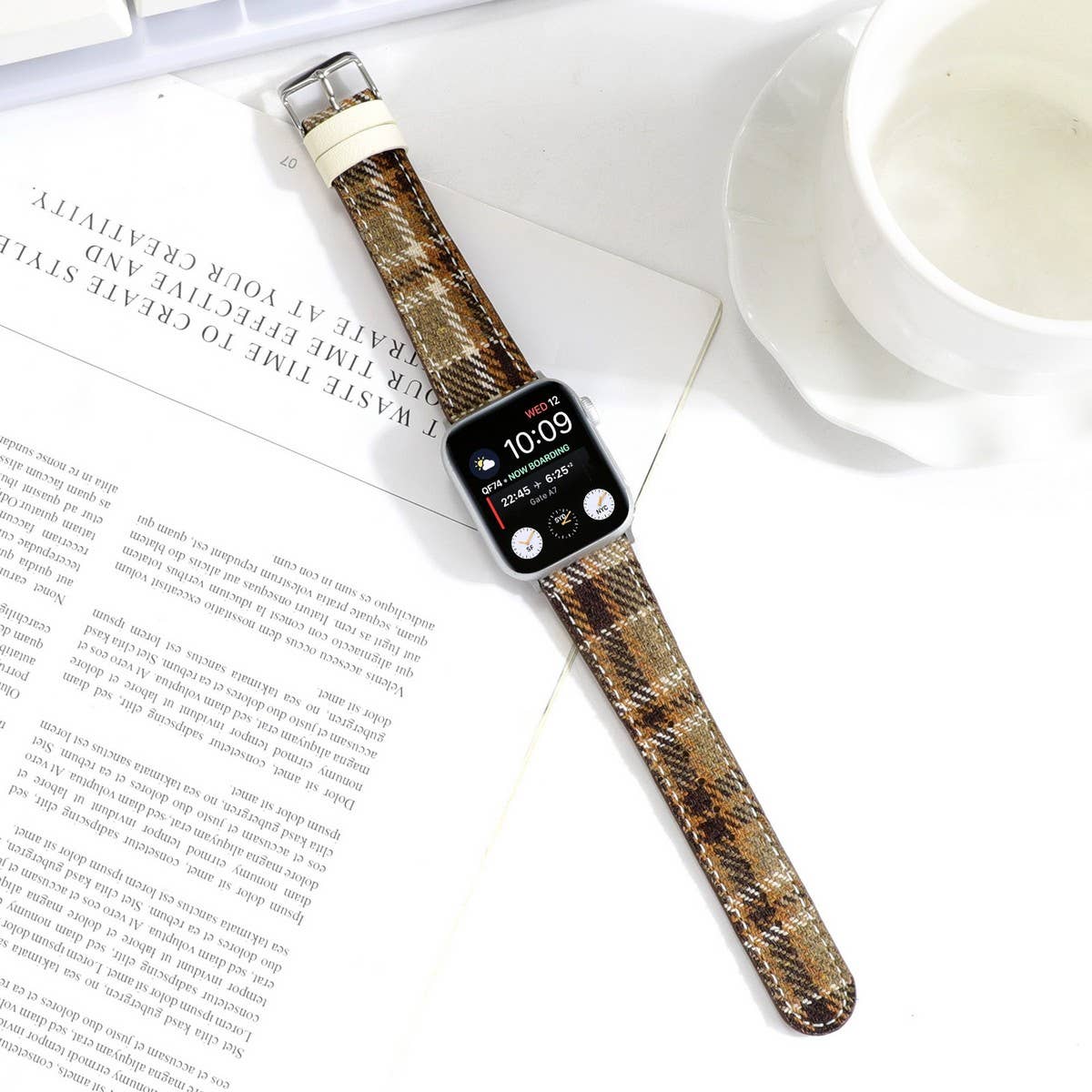 IWATCH8-1 PLUSH CHECKERED LEATHER STRAP