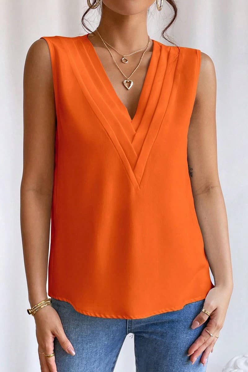 CWTTSL0331_SUMMER NEW MULTI-LAYERED V-NECK SOLID COLOR VEST