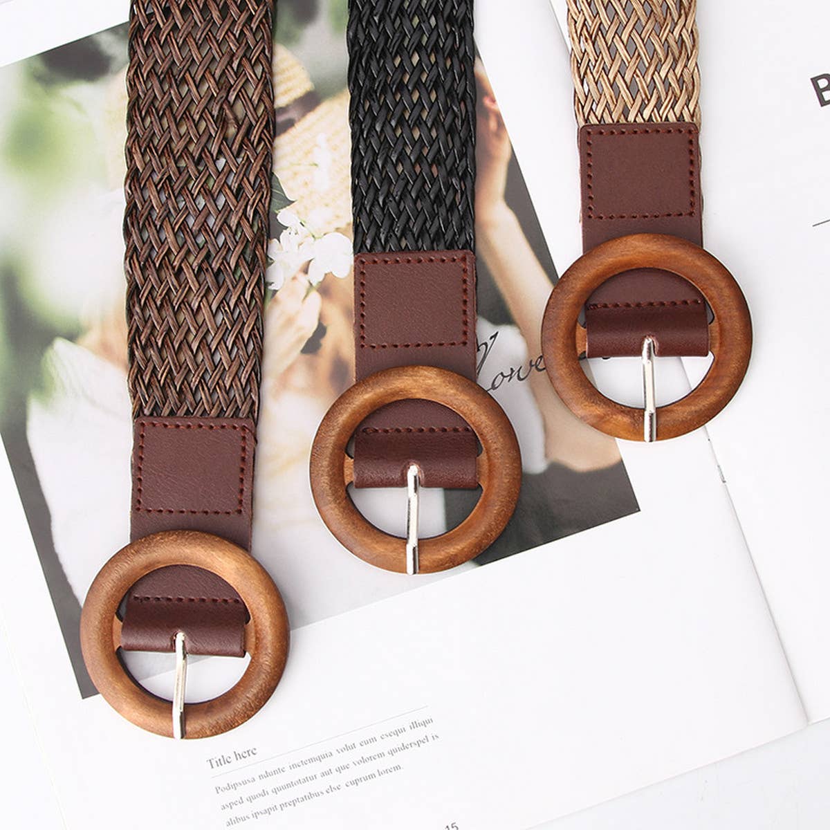 CWABE0932_FASHIONABLE BRAIDED WOODEN BUCKLE BELT