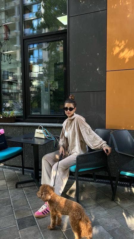 Casual velvet zipper hooded wide-leg pants set