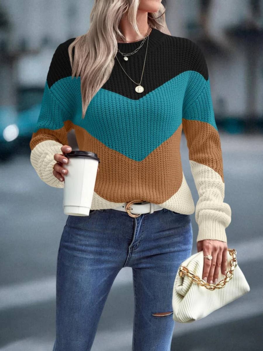 CREW-NECK PULLOVER STRIPED LOOSE CASUAL SWEATER