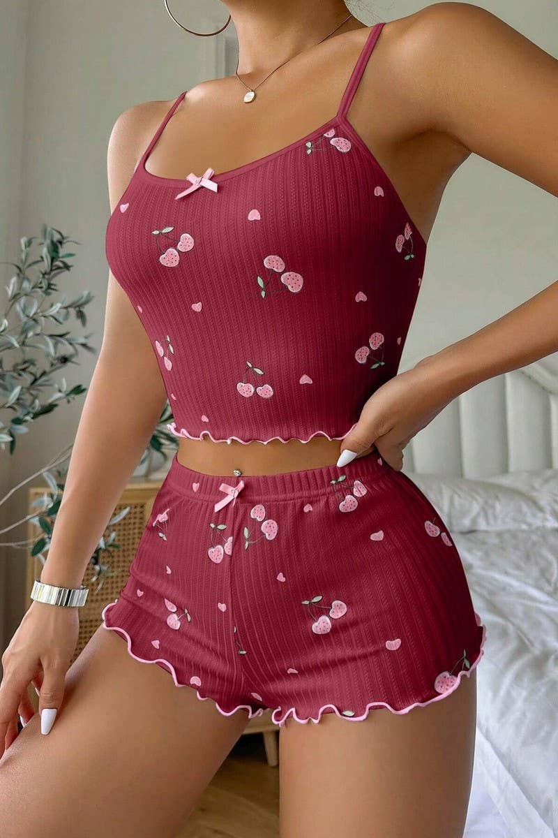 CWSPJ00485_SUMMER JACQUARD PRINT CAMI AND SHORTS SET