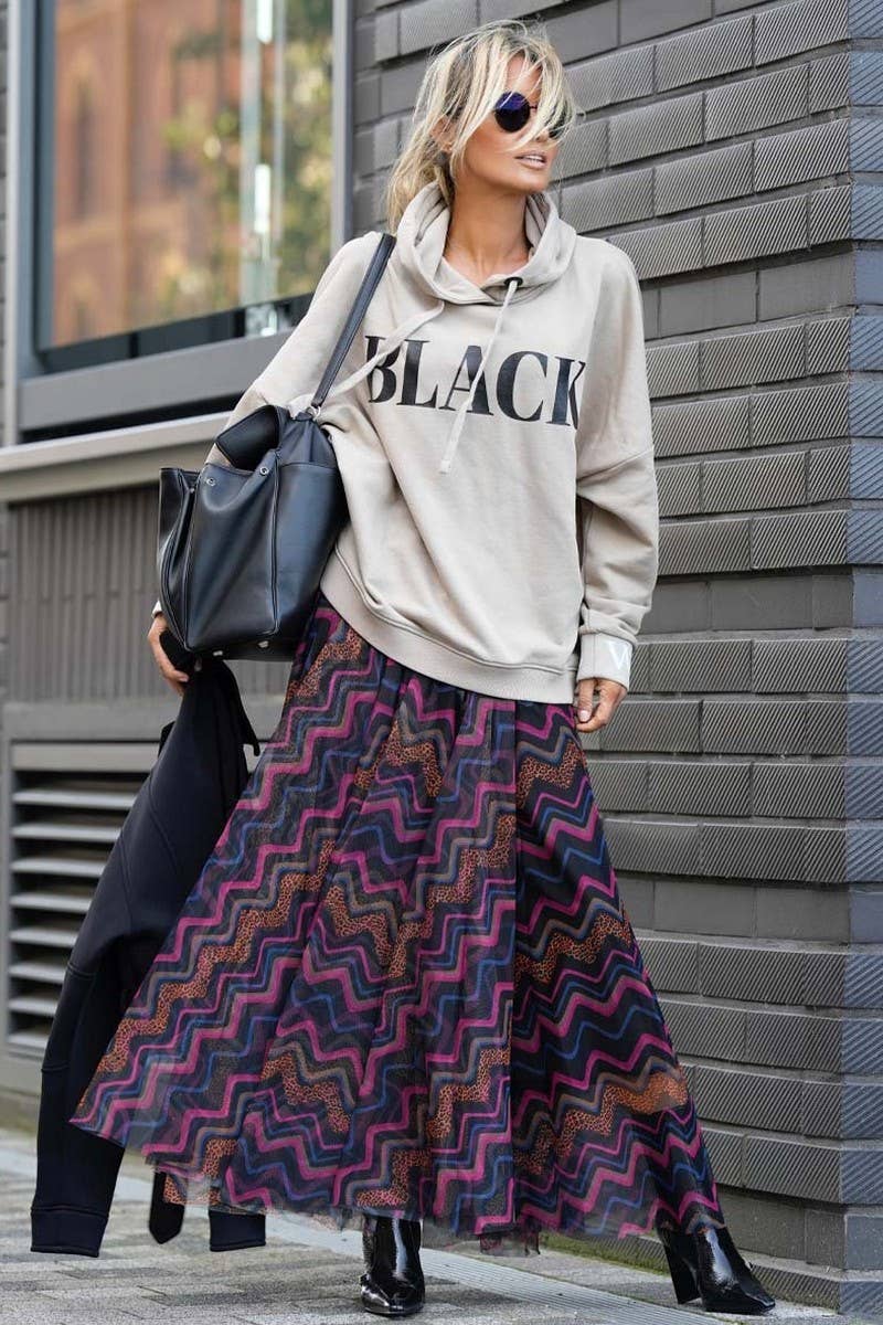 CWBLS134_MESH PRINT LOOSE SWING SKIRT