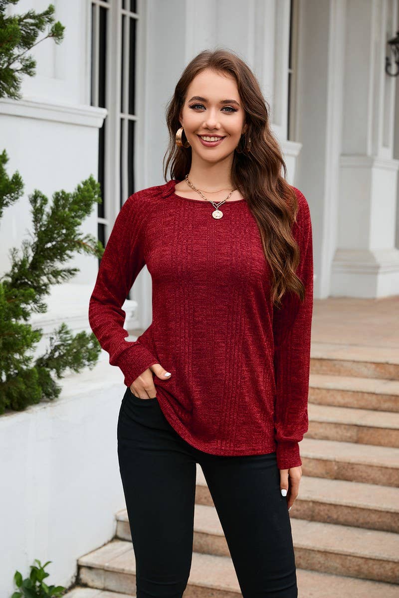 CWTBLL3653_SPRING AND AUTUMN LIGHT CASUAL ROUND NECK PULLOVE