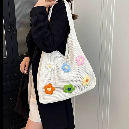 CUAB00624_2025 BOHO KNIT TOTE BAG LARGE CAPACITY FLORAL BAG