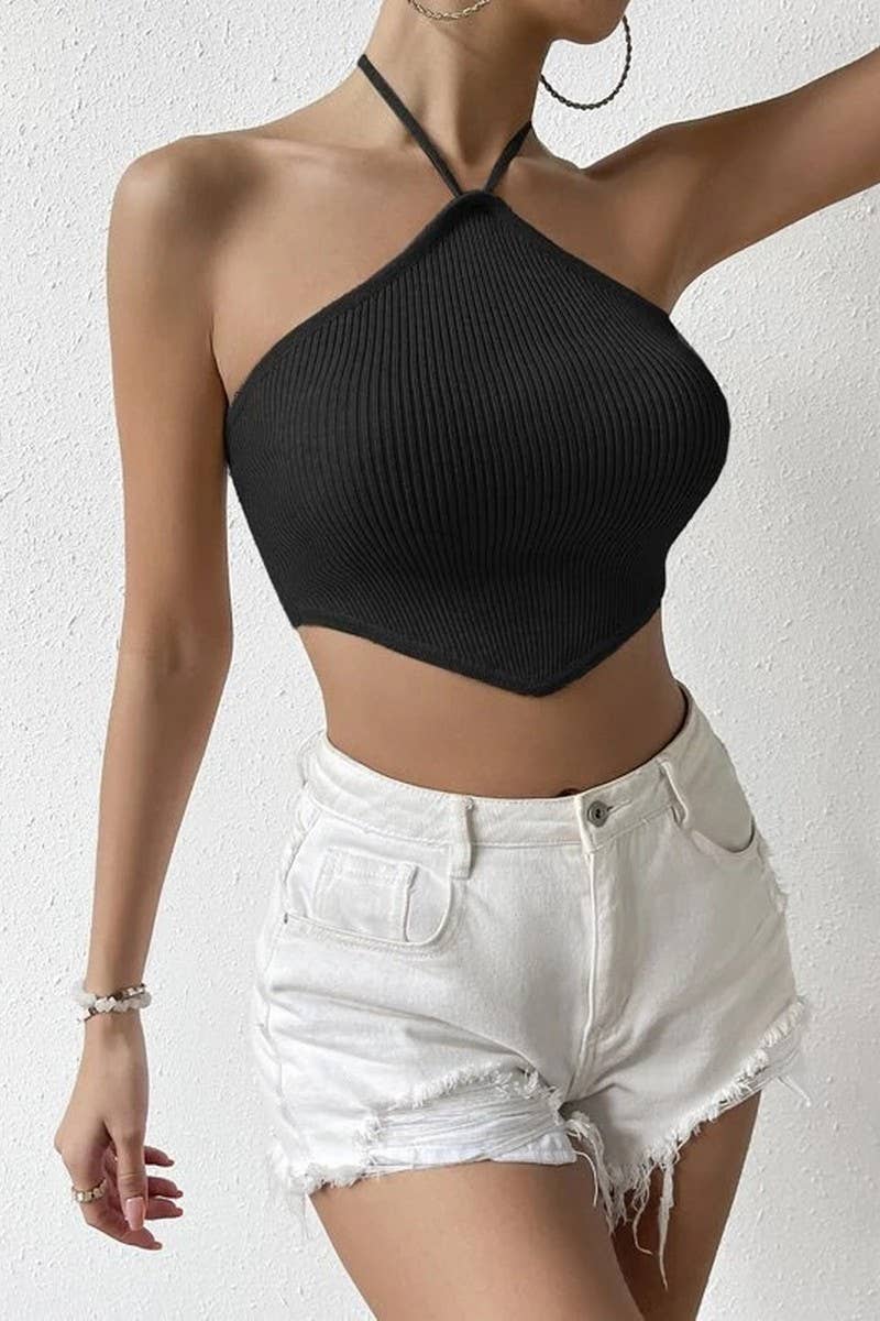 CWTTSL0364_ELEGANT BACKLESS HALTER NECK KNITTED VEST