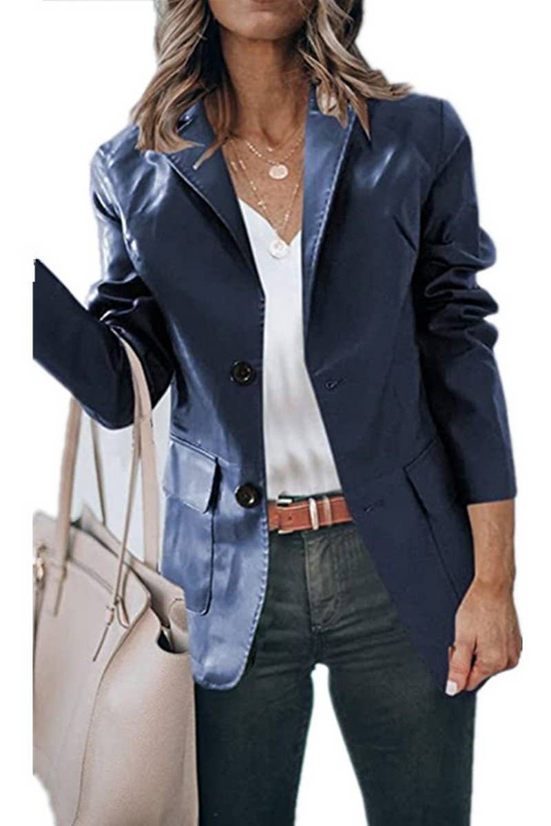 CWOCO1152_LAPEL SINGLE BREASTED PU LEATHER JACKET