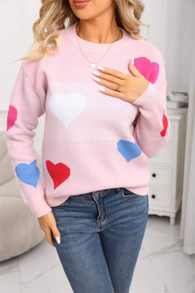 CWOSWL07584_HEART CREW NECK VALENTINE'S DAY SWEATER