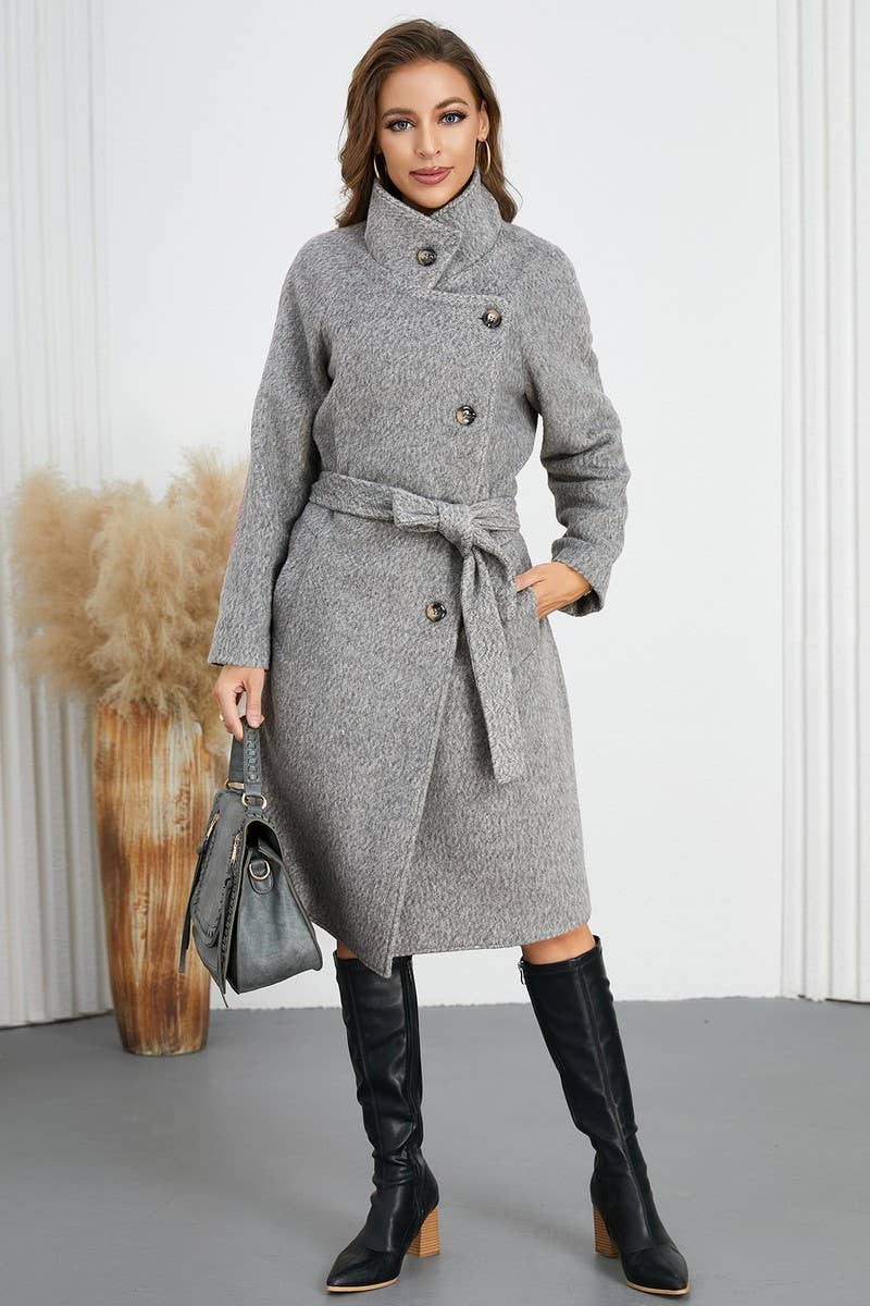 CWOCO0947_SOLID COLOR ELEGANT LACE-UP WOOLEN COAT
