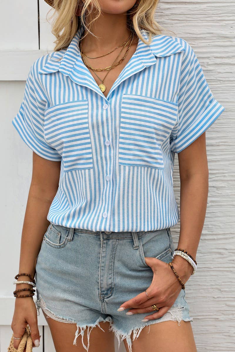 CWTSTS0728_SPLICED   LAPEL COMMUTER STRIPED CARDIGAN TOP