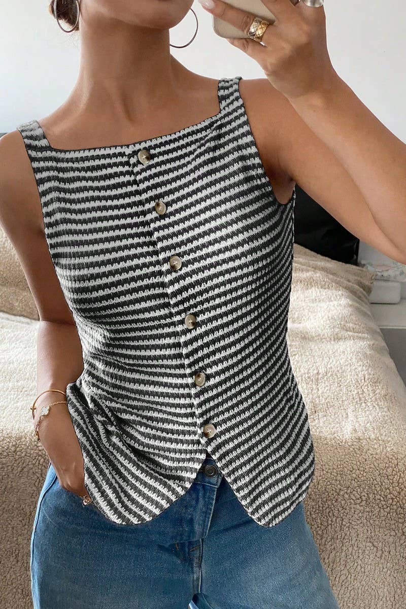 CWTTSL0328_WOMEN'S CASUAL BUTTON SLEEVELESS CAMISOLE TOP