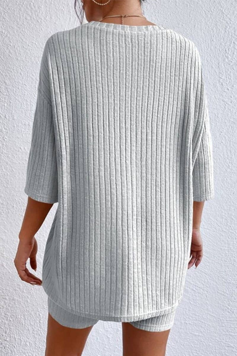 CWSS0729_SOLID COLOR CASUAL SHORT-SLEEVED TOP SHORTS PEACH