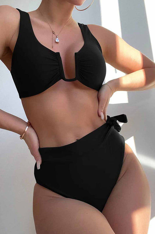 CWMW0840_SEXY SOLID COLOR BACKLESS BIKINI SWIMSUIT