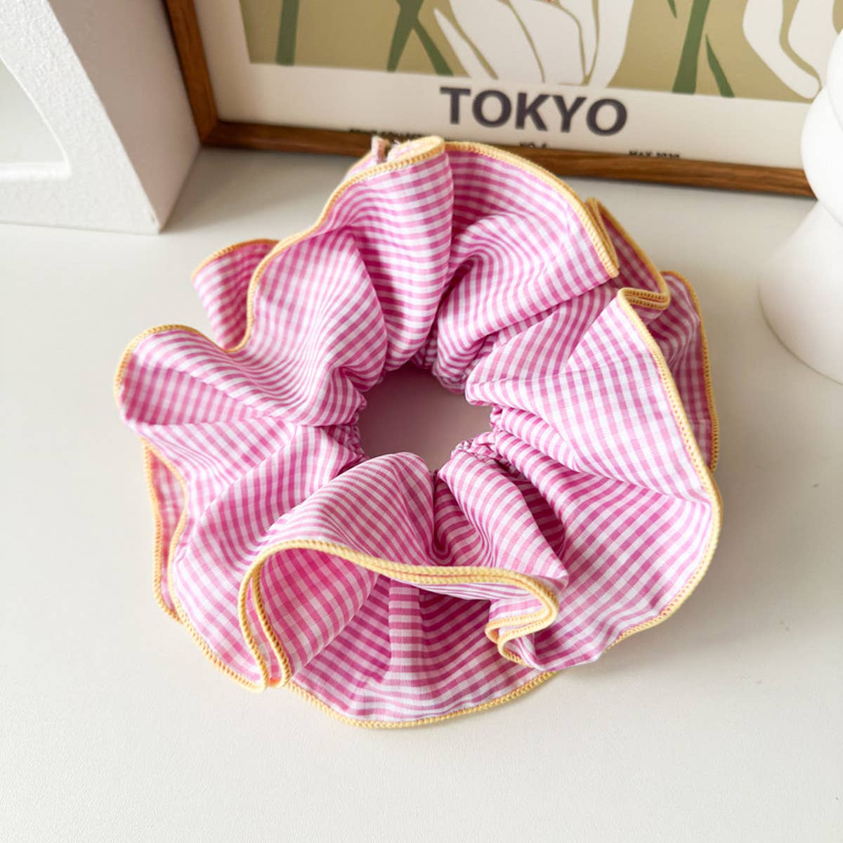 NICHE RETRO PLAID RUFFLED HAIR RING HAIR ROPE_CWAHA1352