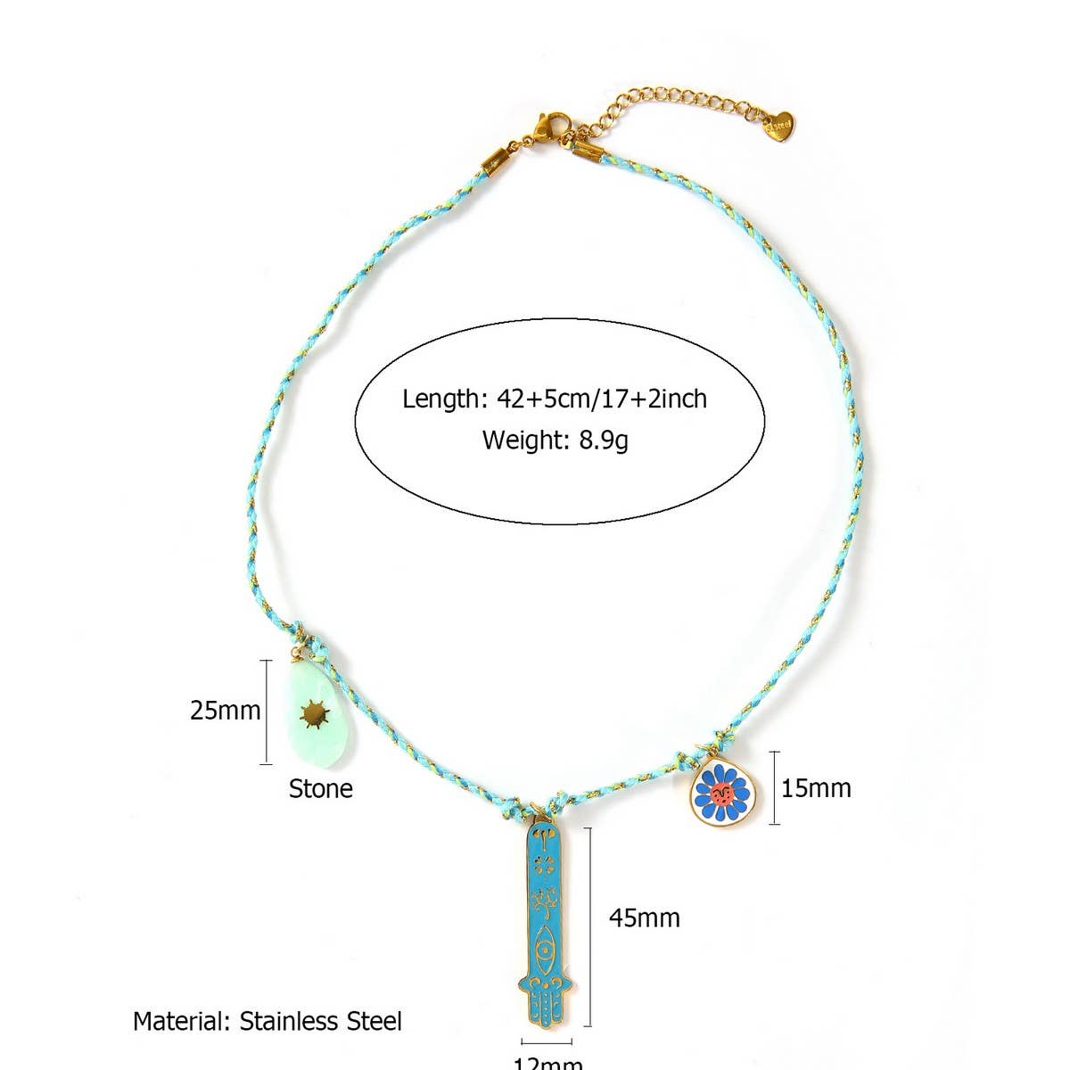 Knotted Cotton Rope Necklace with Fatima Pendant