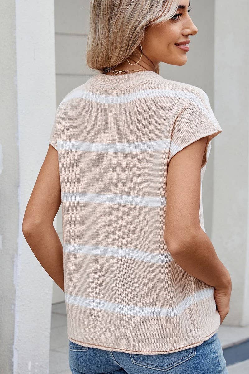 CWTBLS02499_STRIPED CREW NECK SLEEVELESS KNIT TANK