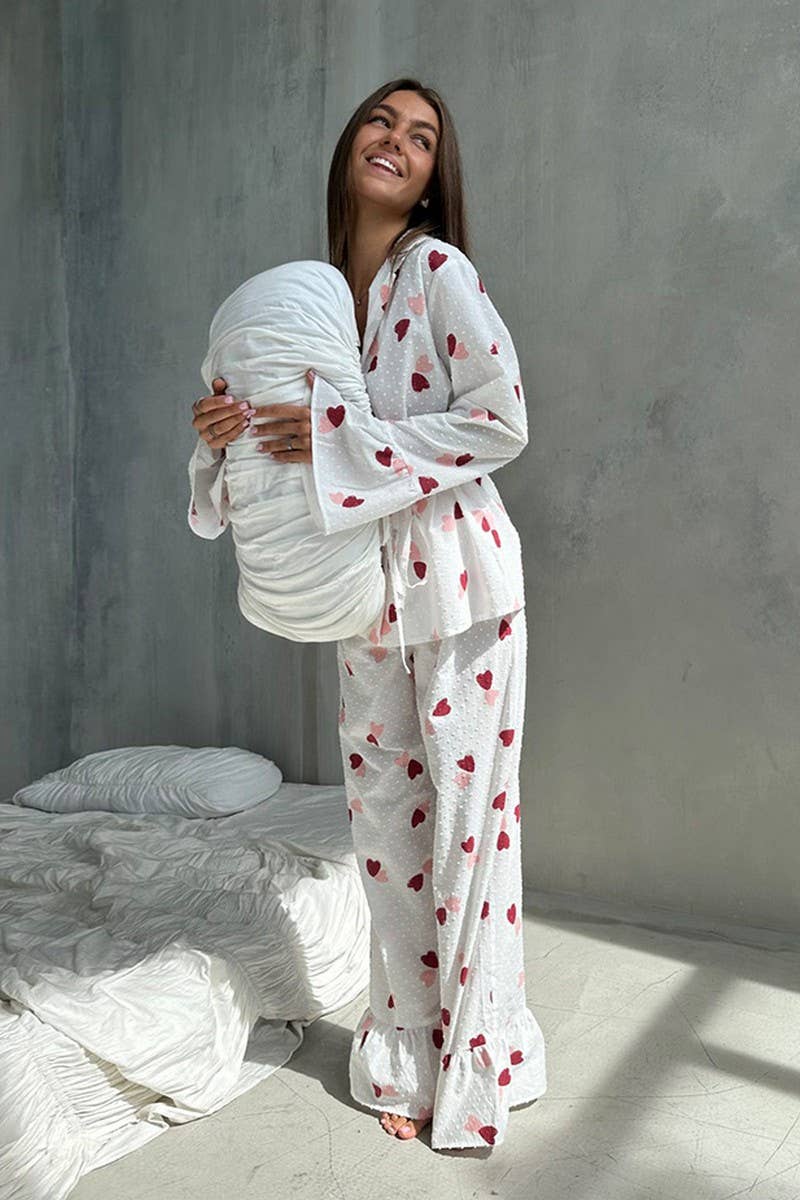 CWSPJ0230_COTTON HEART PRINTED LONG SLEEVE PAJAMA SET