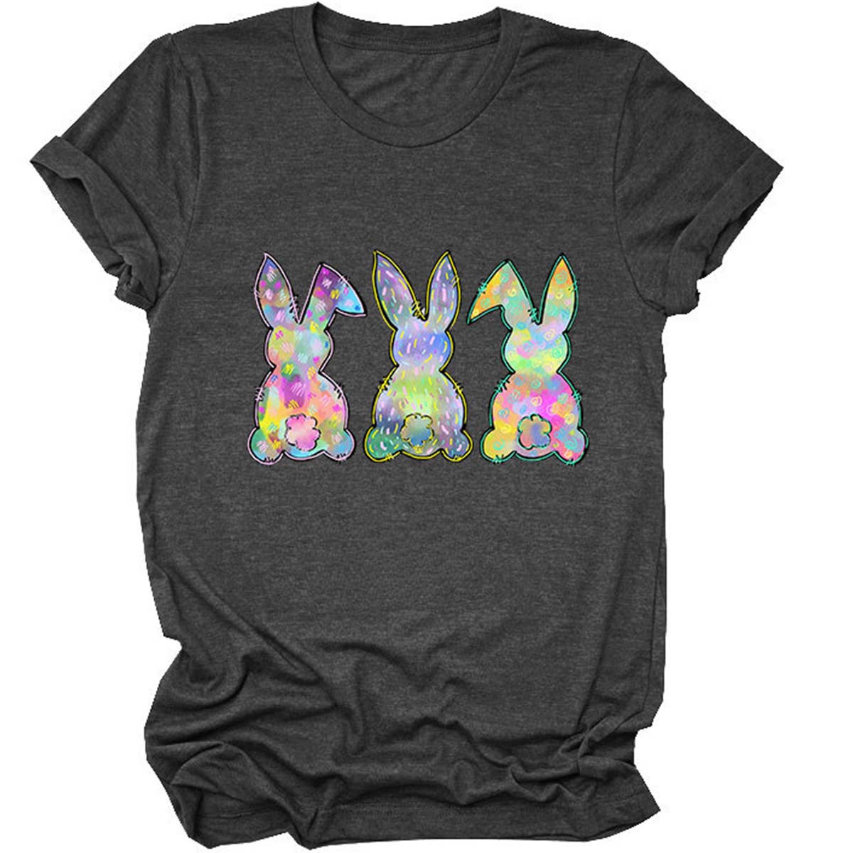 EASTER THREE BUNNIES PRINTED CREWNECK T SHIRT_CWTTS0858
