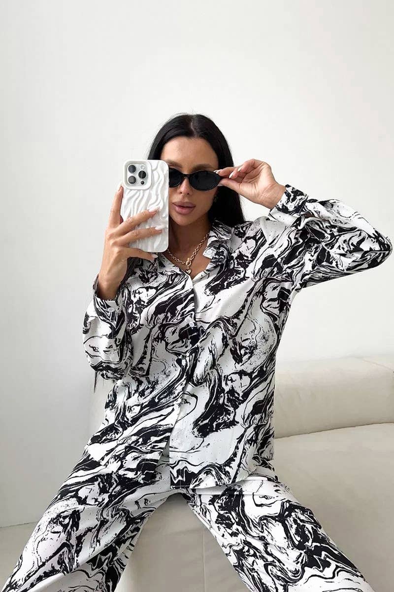 CWSPJ0334_PRINTED LOOSE LONG-SLEEVED TROUSERS PAJAMA SET