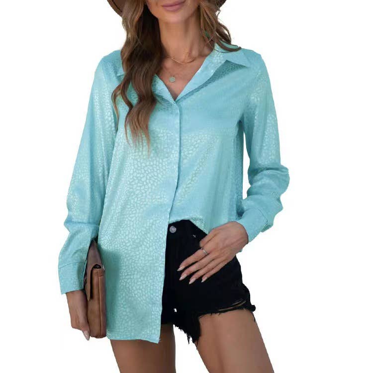 Elegant satin gravel pattern long-sleeved shirt