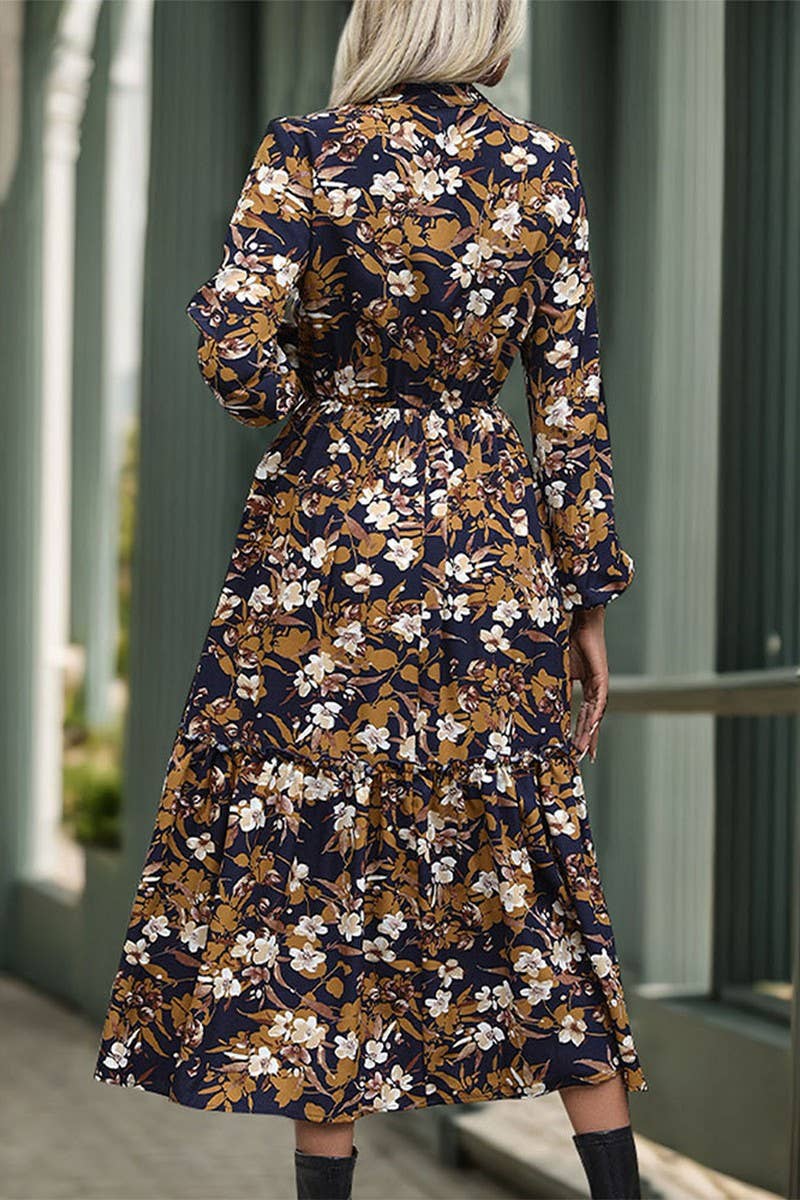 CWDMD3569_VINTAGE PRINT LONG SLEEVE V NECK DRESS