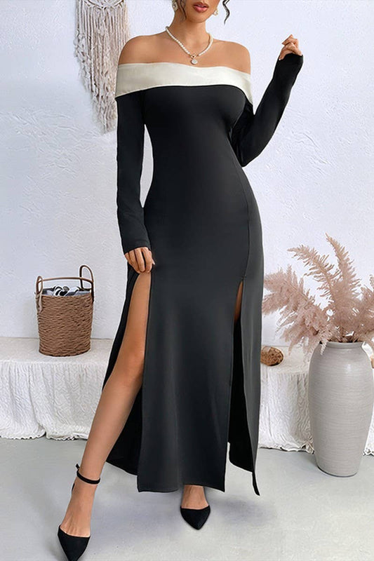 CWDMD6302_OFF SHOULDER SPLIT LONG SLEEVE EVENING DRESS