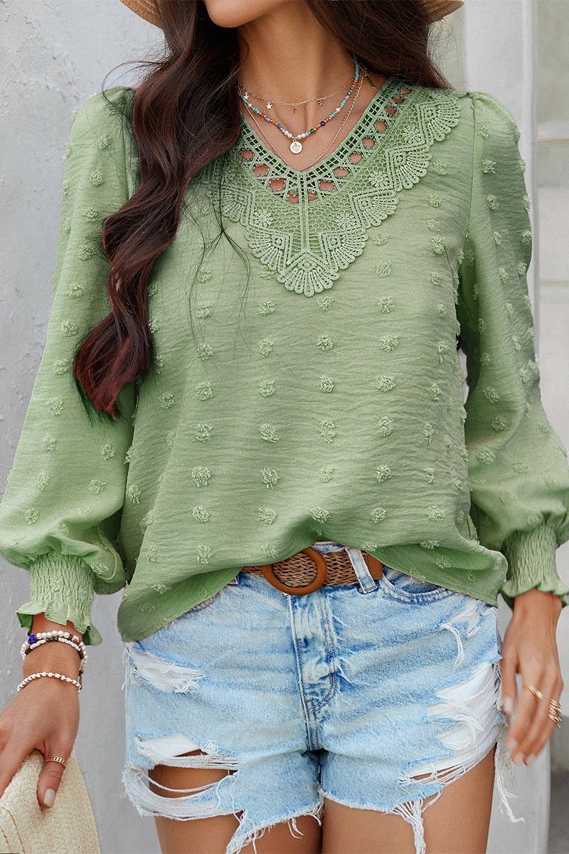 CWTBLL3594_SOLID COLOR JACQUARD OLIVE LONG SLEEVE SHIRT