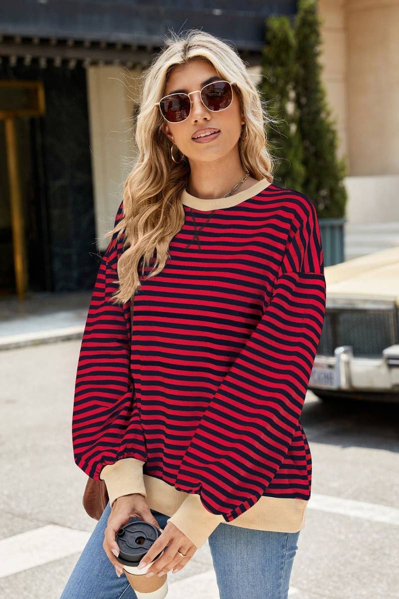 CWTBLL1888_FALL CREW-NECK STRIPED LONG-SLEEVED TOP