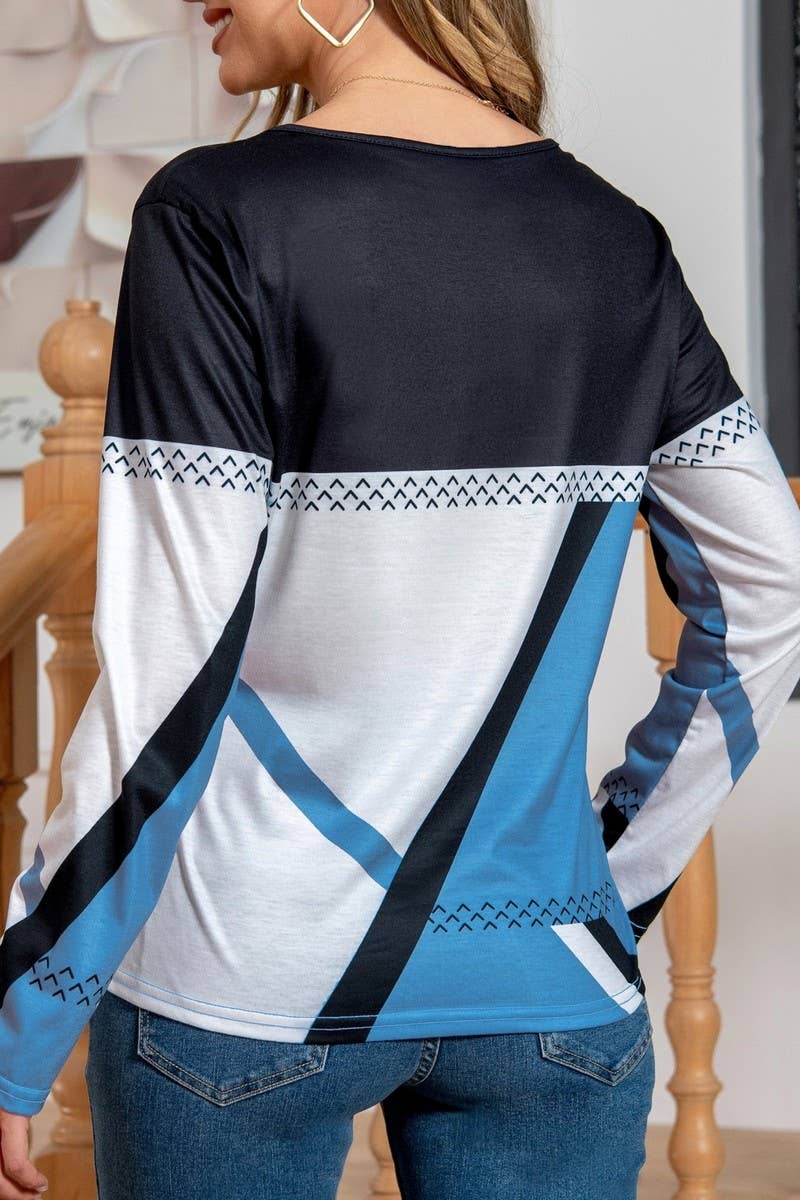 CWTBLL01155_GEOMETRIC COLOR-BLOCK LONG-SLEEVED T-SHIRT