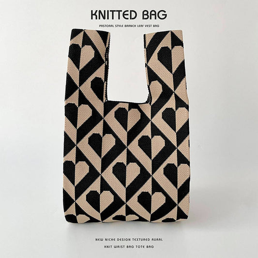 COLOR BLOCK POLKA DOT KNITTED SHOULDER TOTE BAG_CWAB1500