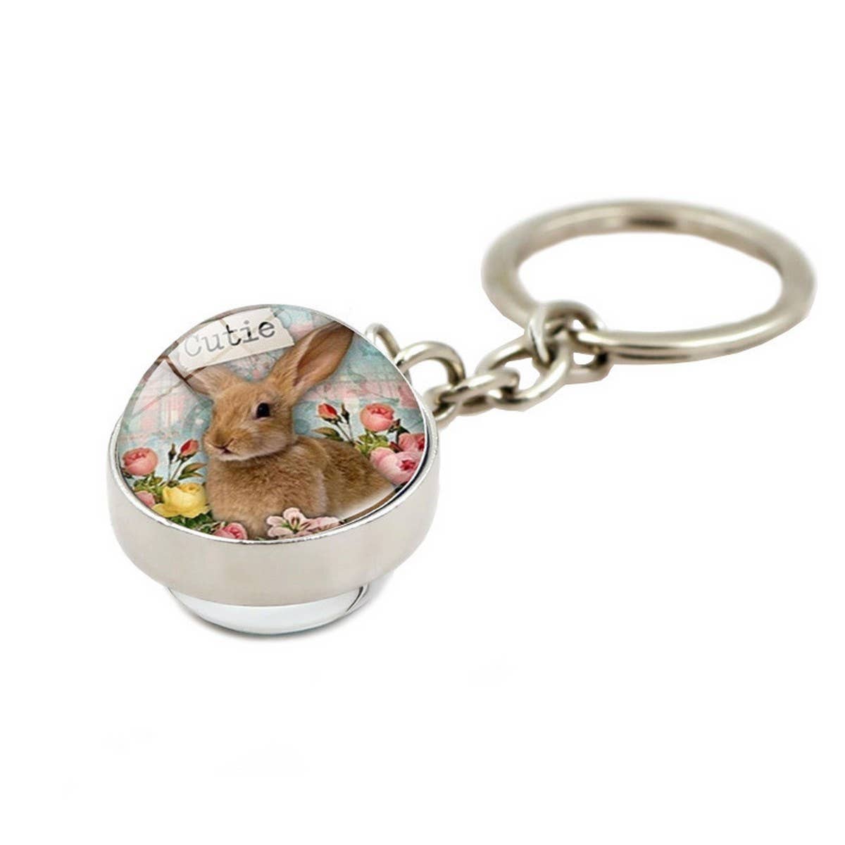 EASTER RABBIT CRYSTAL GLASS BALL PENDANT KEYCHAIN