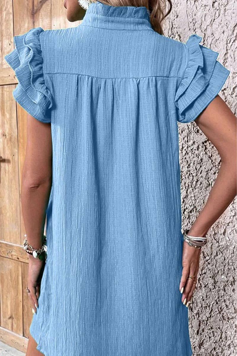 CWDSD7513_NEW SUMMER FASHION V-NECK LOTUS SLEEVE DRESS