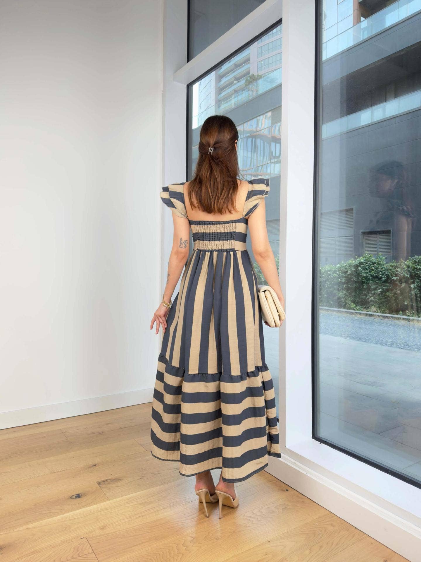 Comfortable and elegant striped halter dress