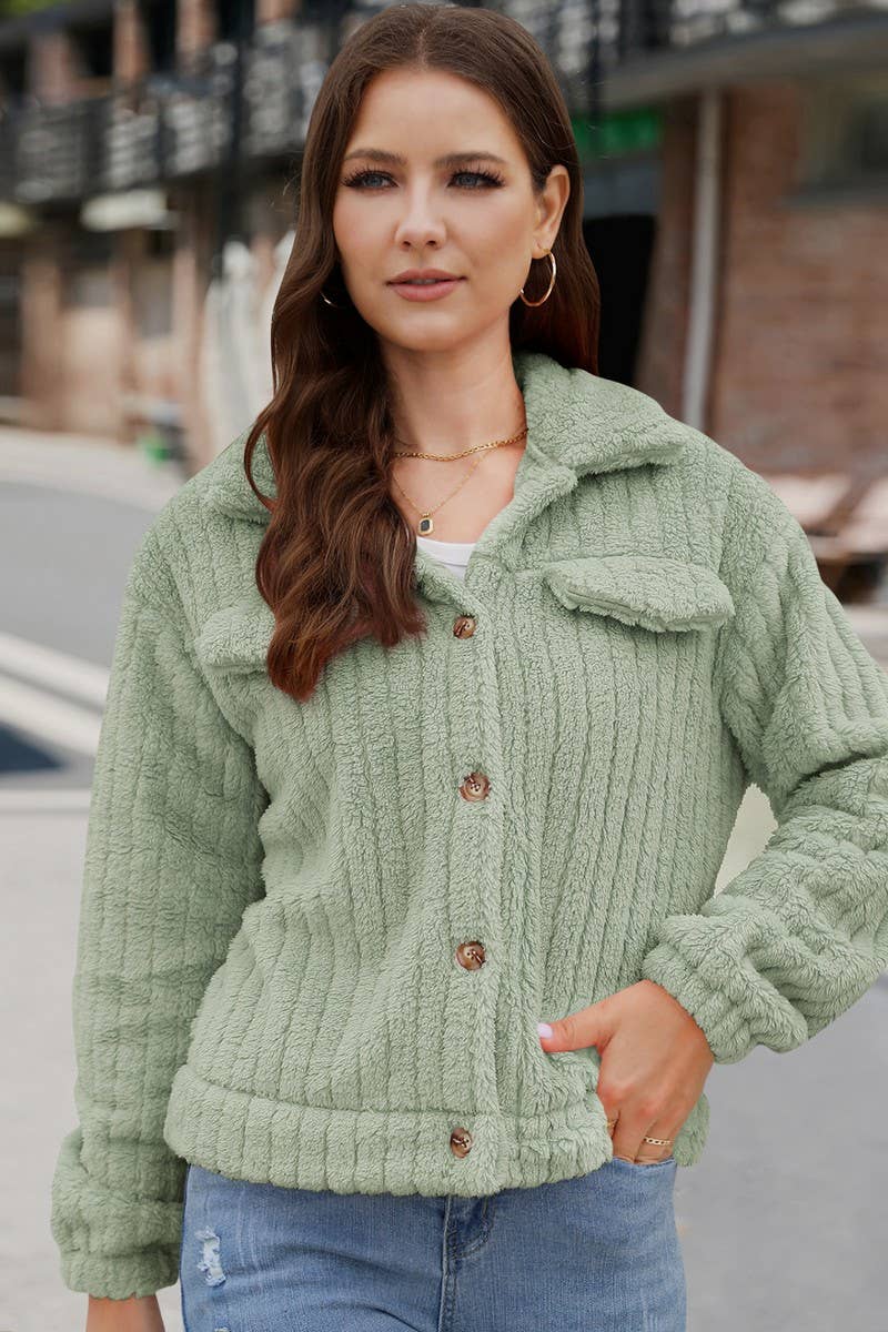 CWOCO0331_RIBBED PLUSH CARDIGAN LAPEL SHORT JACKET