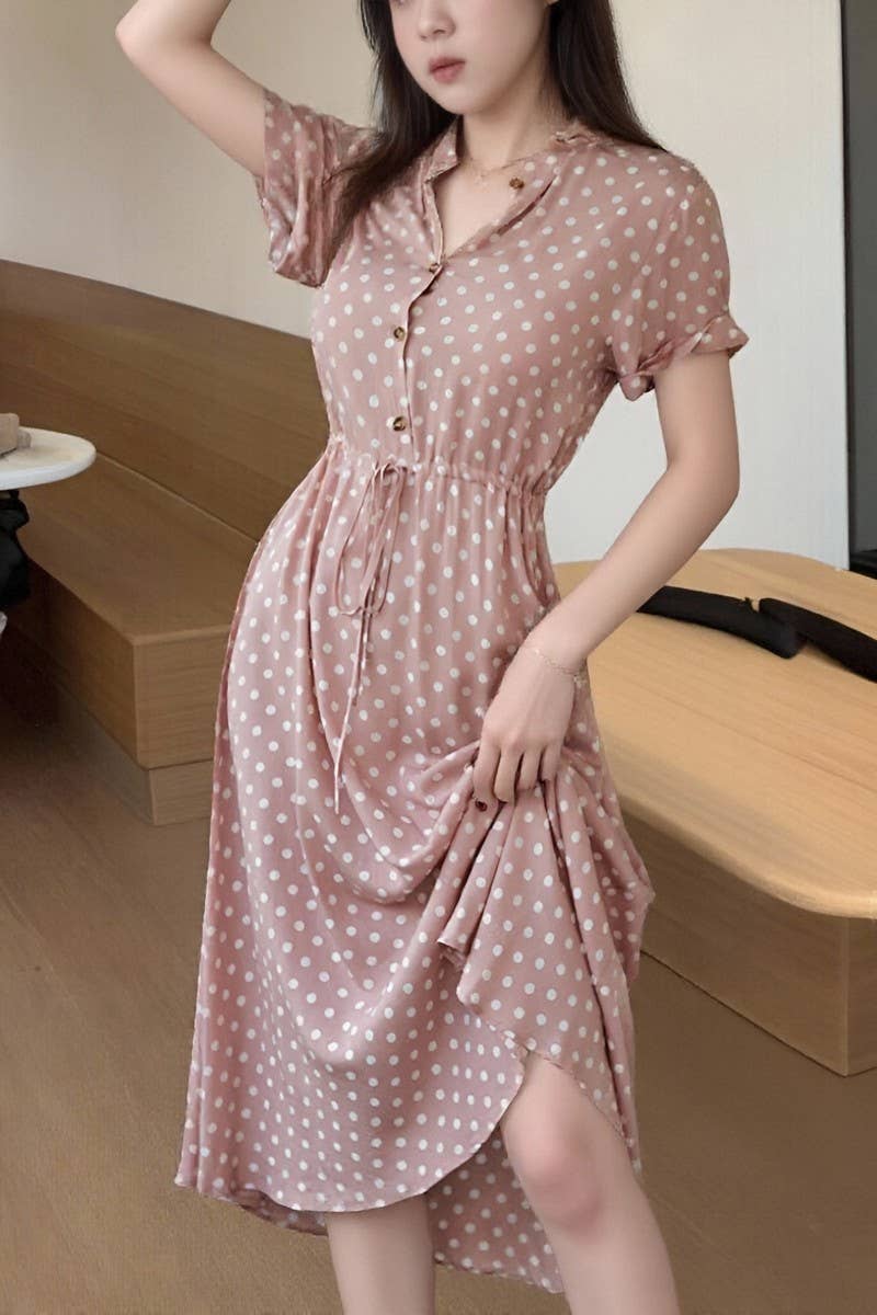 CWDMD6451_SUMMER POLKA DOT ALL-MATCH SHIRT DRESS
