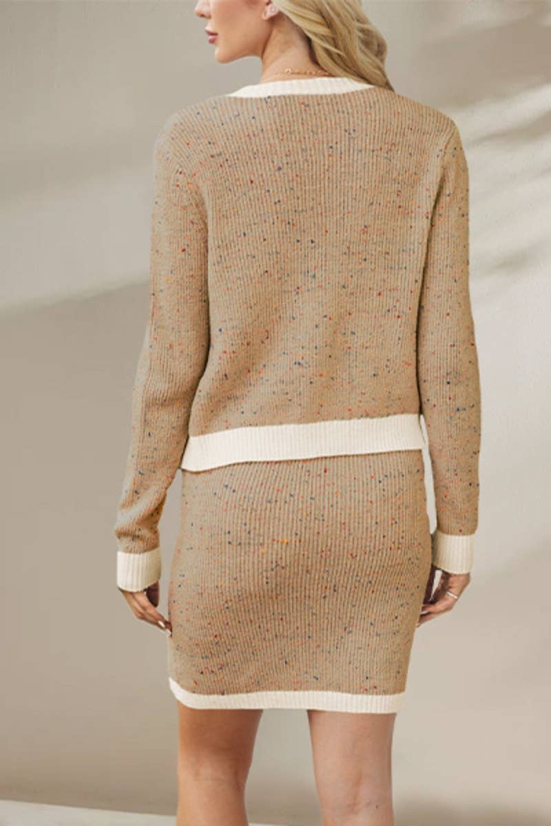 CWSS0857_KNITTED CARDIGAN LONG SLEEVE TOP SHORT SKIRT SUIT