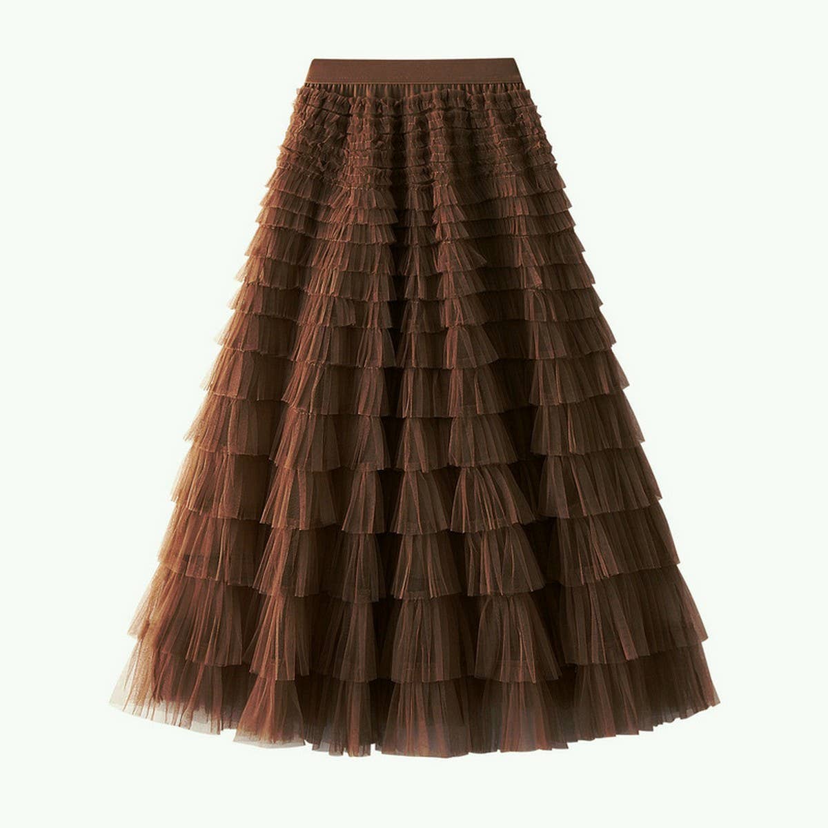 White Tulle Tiered Pleated A-Line Maxi Skirt