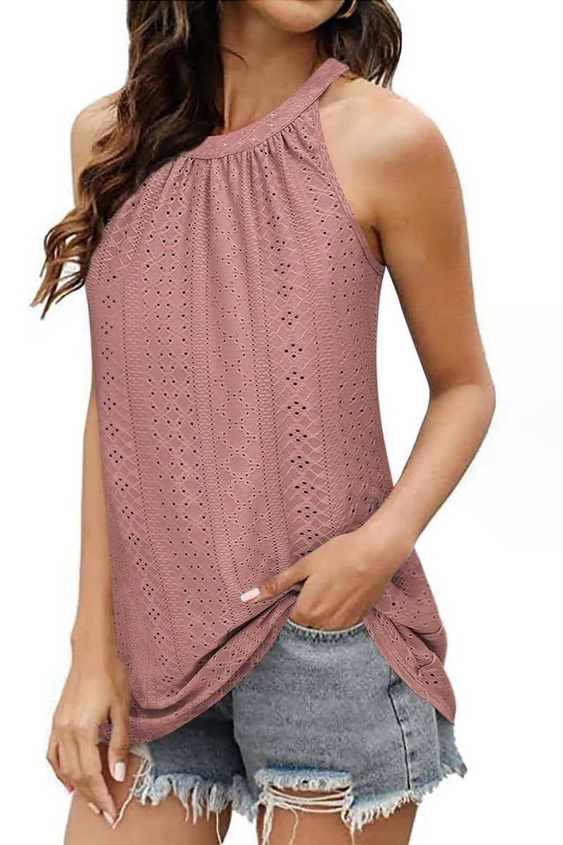 CWTTK0442_CASUAL CREW NECK EYELET SLEEVELESS TANK TOP