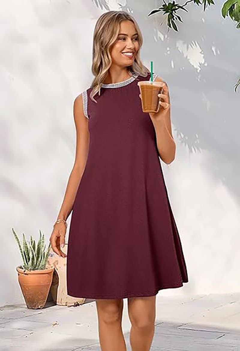 CREW-NECK LOOSE CASUAL SLEEVELESS MINI DRESS