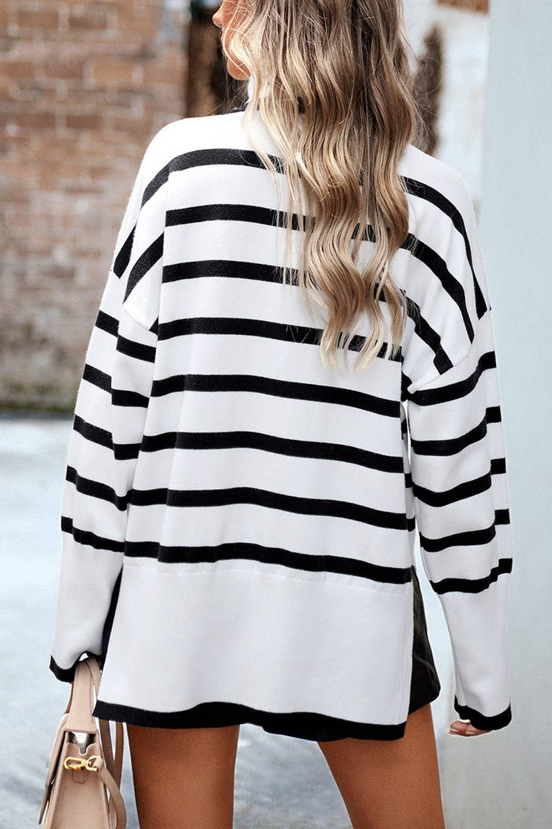 CWOSWL6509_STRIPED LOOSE-FITTING TURTLENECK SWEATER
