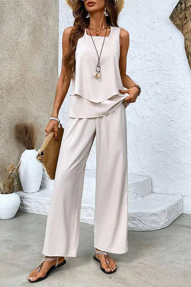 CWSS01313_SLEEVELESS DOUBLE-LAYER VEST AND PANTS SET