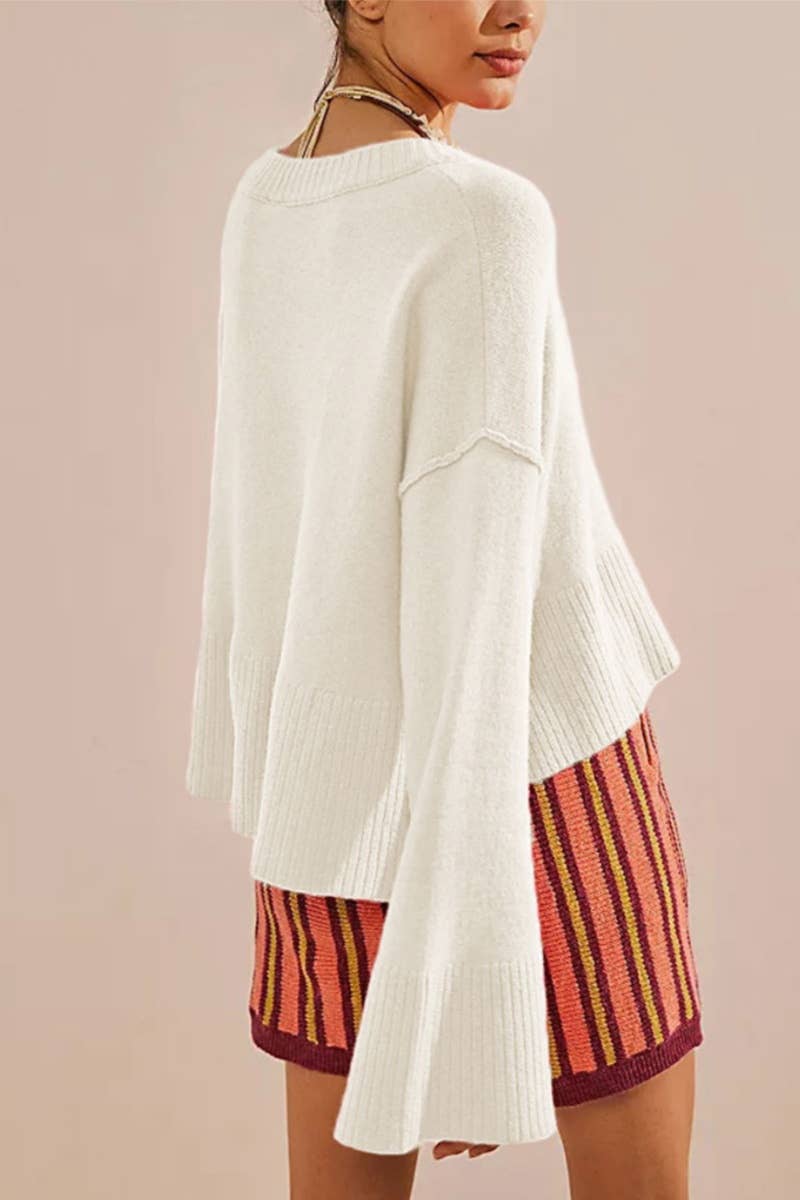 CWOSWL5877_AUTUMN CREW-NECK SWEATER WITH FLARED SLEEVES