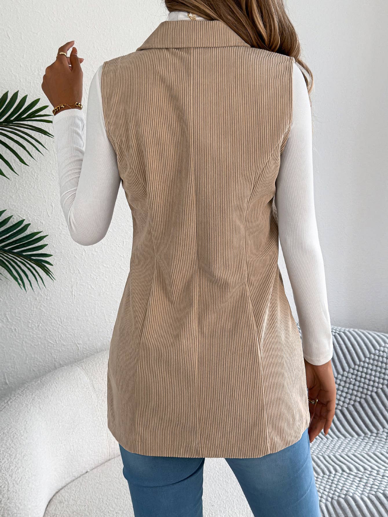 Casual single-breasted suit collar corduroy vest
