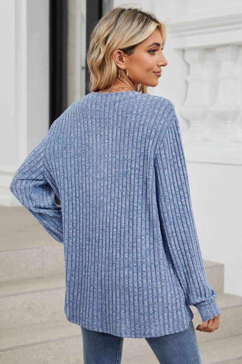 CWOSWL6561_V-NECK BUTTON-UP LONG-SLEEVED SWEATER