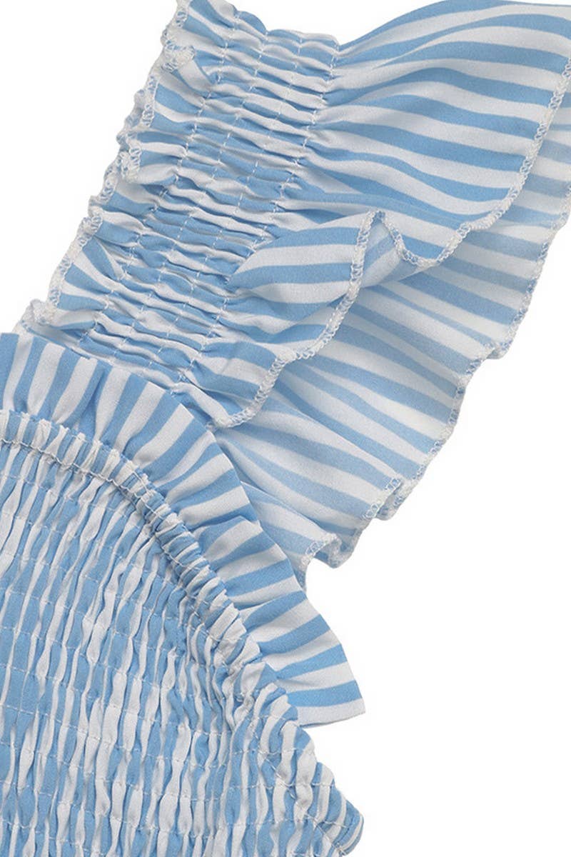 CWDMD5322_BACKLESS STRIPED RUFFLE HEM VACATION SUNDRESS